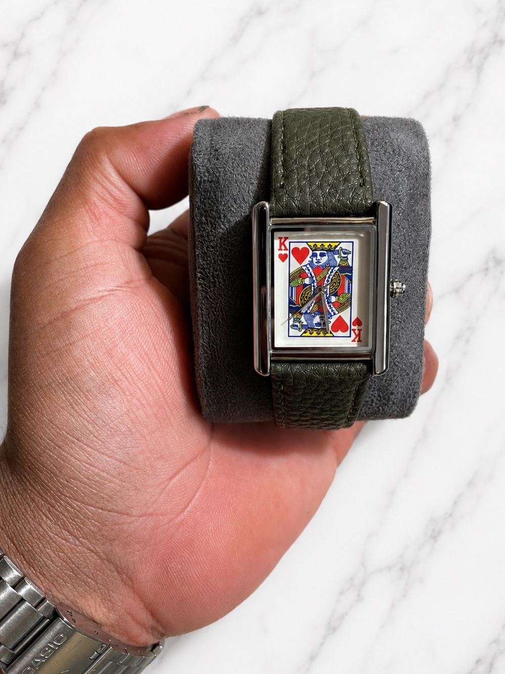 Men’s Playing Card Dial Watch with Olive Green Leather Strap